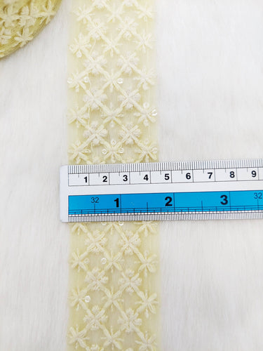 9 Yards Soft Net Lace Floral Embroidery and Sequins, Sari Border, Decorative Trim